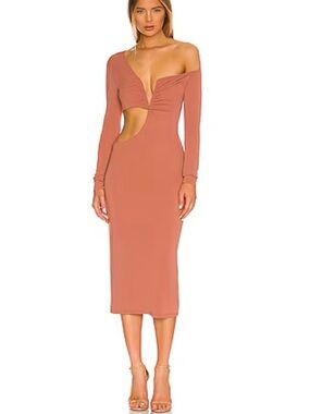 Long Sleeve Cutout Midi Dress in Terracotta